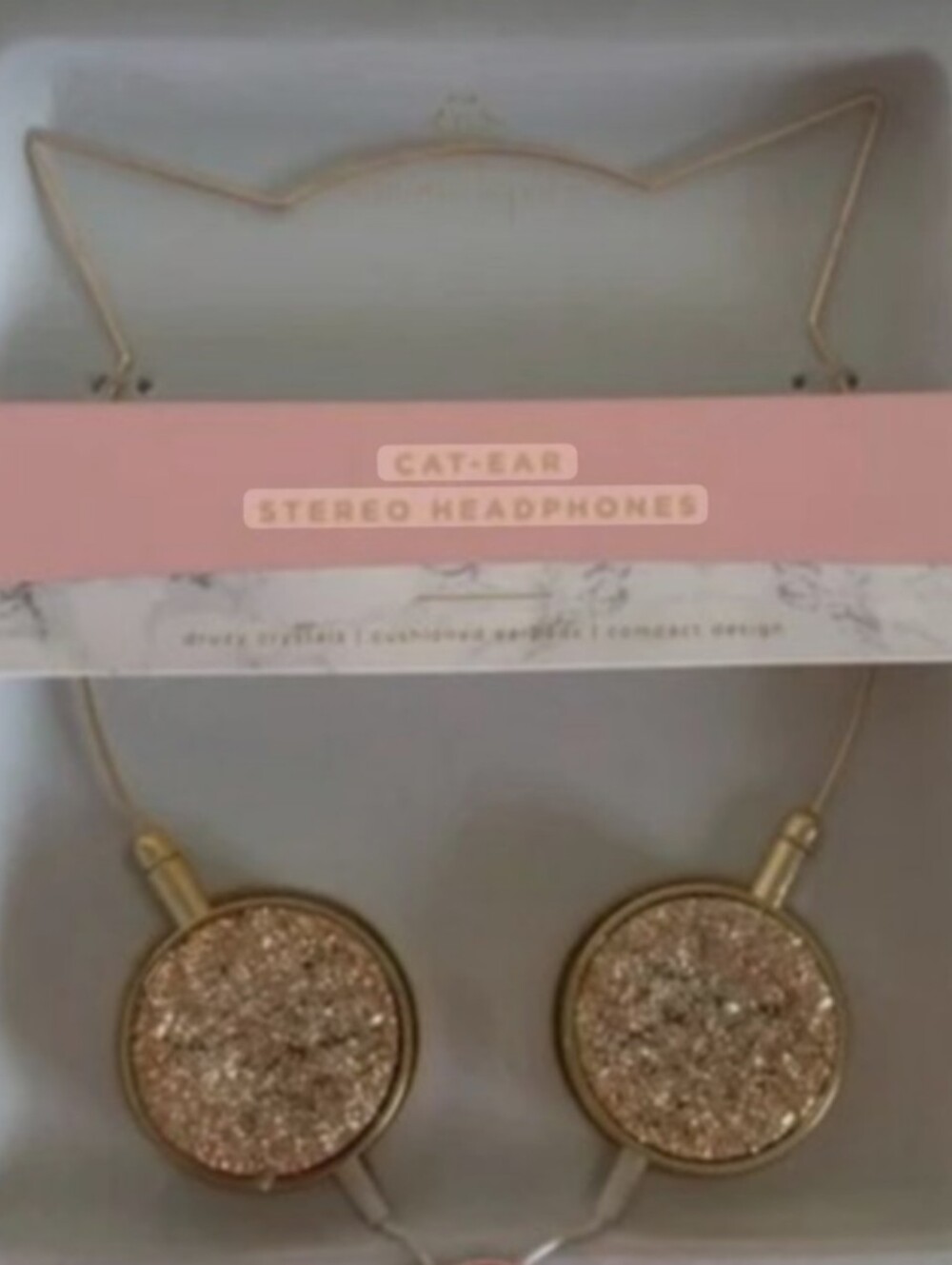 Nanette Lepore Gold Glitter Cat Ear Wired Headphones - Excellent Condition